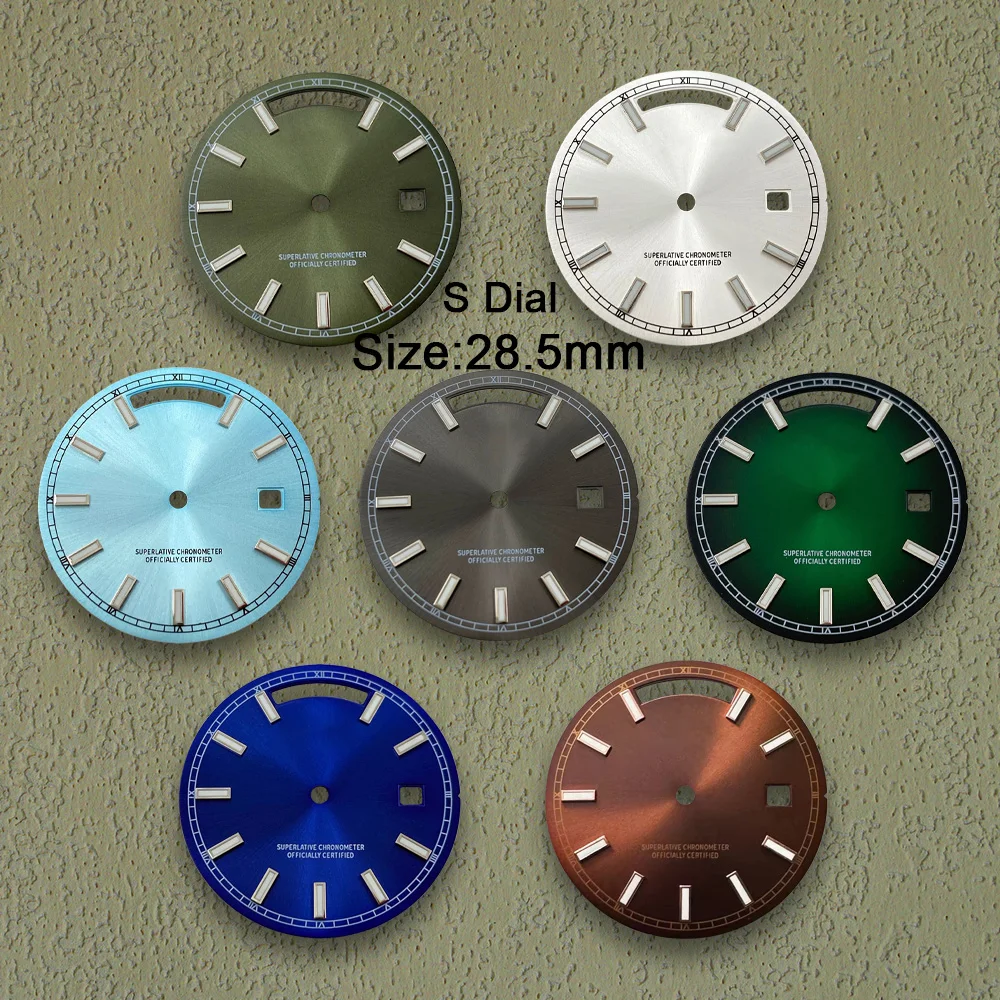 High Quality 31mm S Logo Dial For 8285 Movement Green Luminous Day And Date Dial Watch Modification Accessories