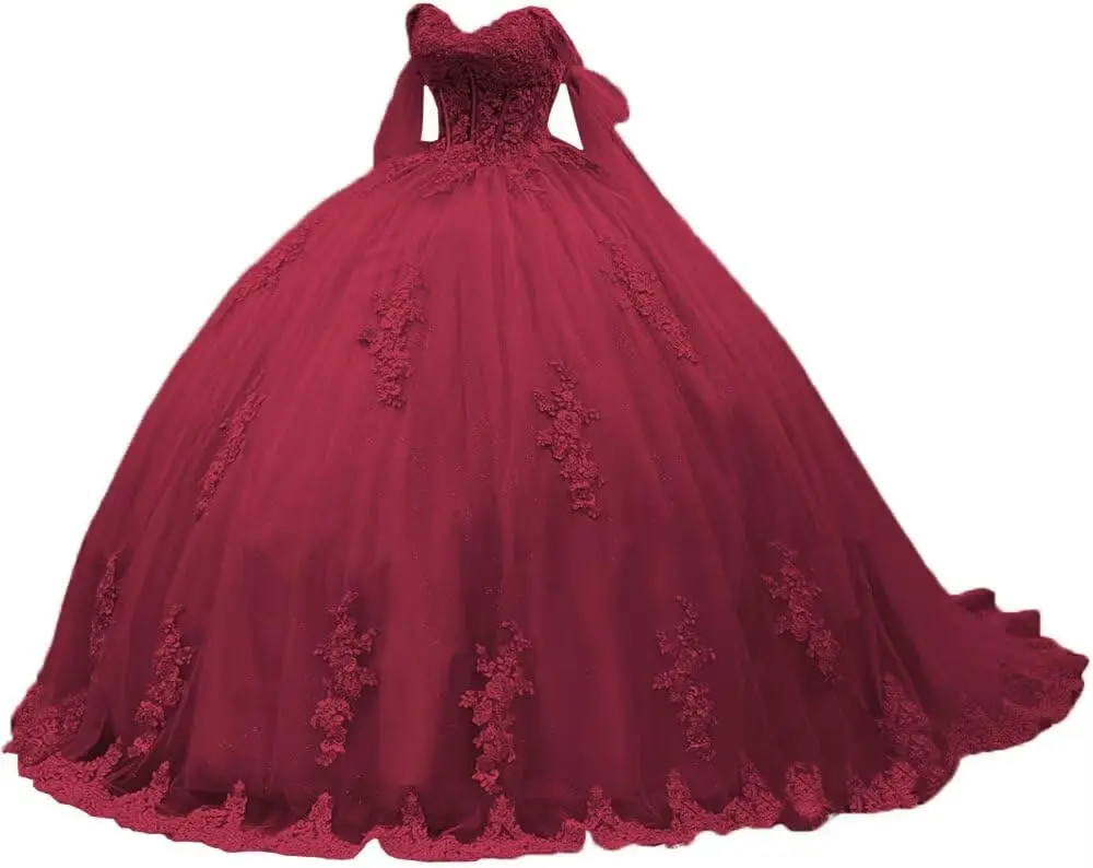 

Платья Quinceanera с открытыми плечами, пышные бальные платья из тюля для Vestido de 15 anos, кружевное платье для выпускного вечера с аппликацией