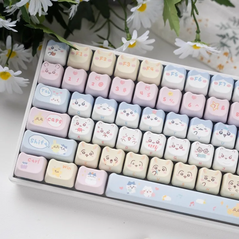 

Kawaii Cat Keycap Set 141 Keys Mao profile MX Switch PBT Material Dye Sublimation Cute Keycaps for Mechanical Keyboard Girl Gift