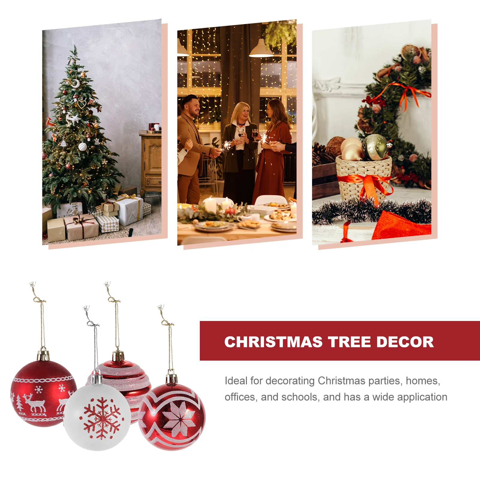 

24Pcs Xmas Balls Pendants Decorations Easy to Hang Lightweight Storage Space Saving for Home Office School Events