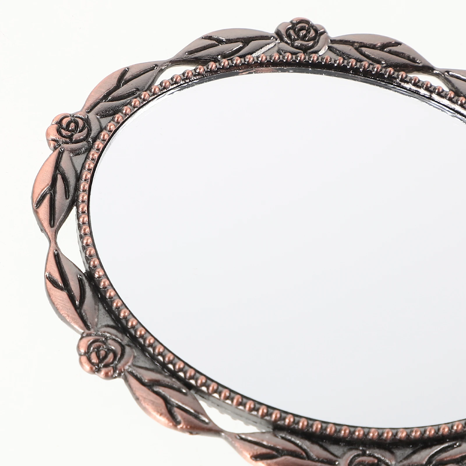 ヴィンテージヨーロピアンスタイル折りたたみ式ハンドルミラー、携帯用メタルハンドヘルドメイクアップミラー（女性用）、クリアな反射、バニティアクセサリー