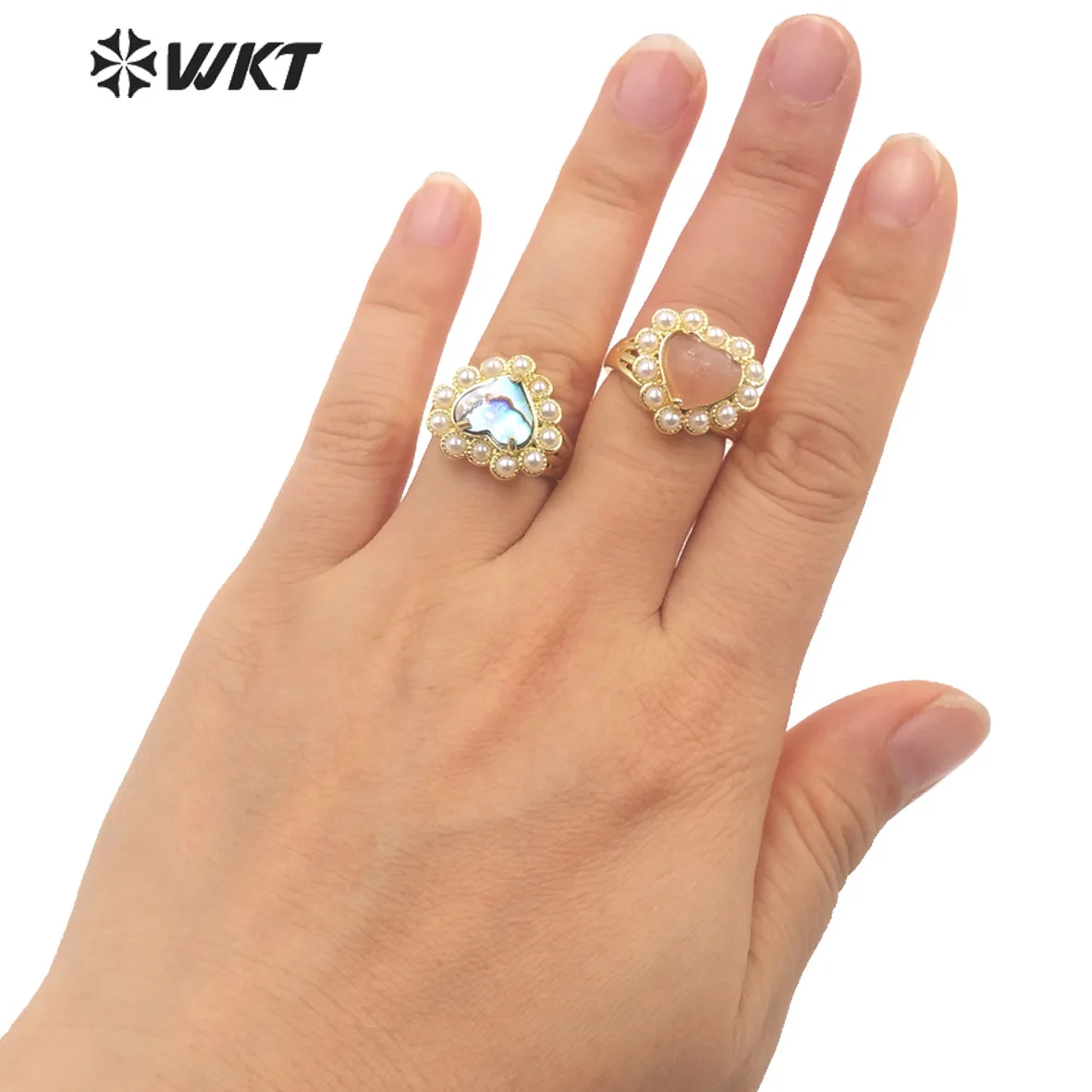 

WT-MPR081 WKT 2025 милый стиль из натуральной ракушки, позолоченное регулируемое дизайнерское кольцо в форме сердца, женский аксессуар в стиле хип-хоп