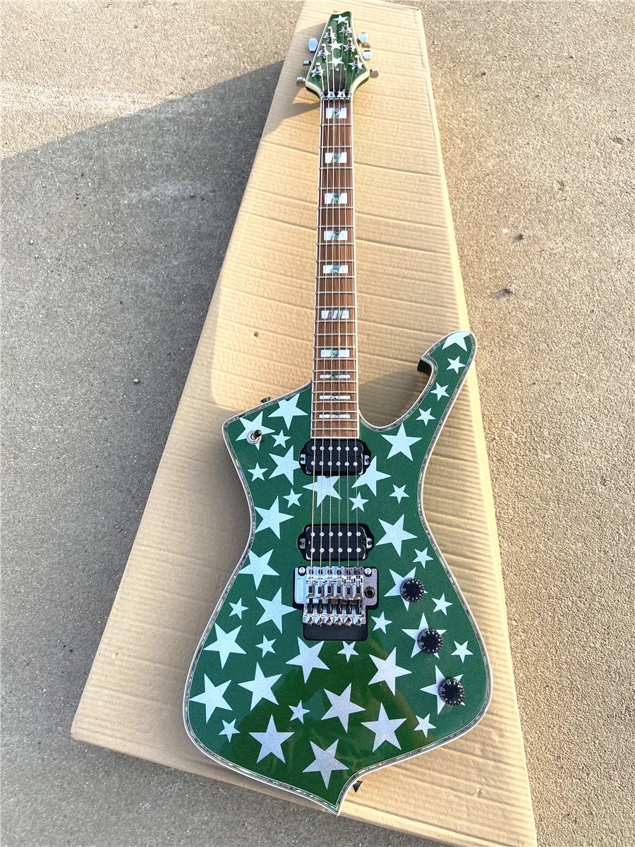 Metal paint green silver star double shake electric guitar silver accessories free shipping