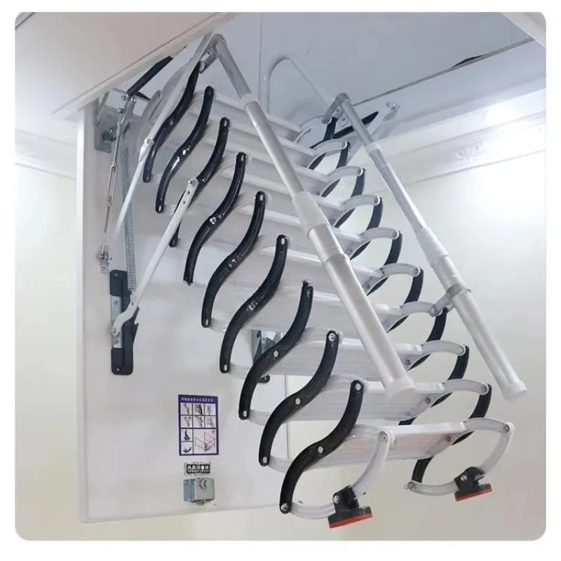 Ceiling Mounted Retractable Folding Zip Step Attic Ladders Heavy Duty Anti Rust Easy Install For Home Loft Storage Safe Non Slip