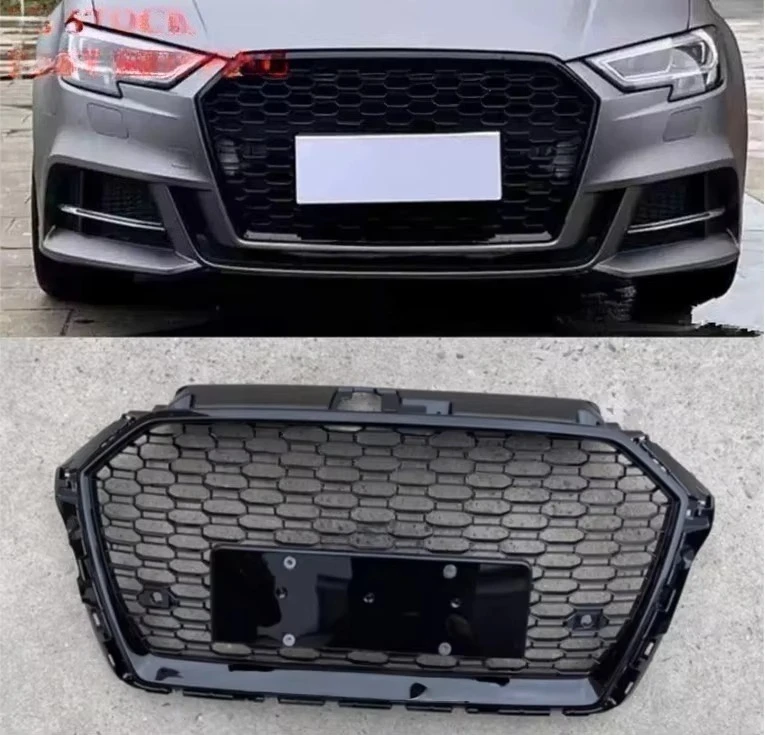 RS3 Style Front Grill Honeycomb Grille Gloss Black for Classic Auto Parts for audis A3 S3 RS3 8V.5 17-19