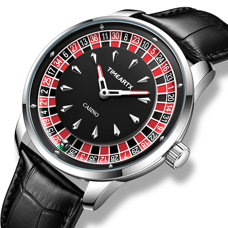 TIMEARTX Men's Watch New European Roulette Design Poker Game Fashion Quartz Movement Stainless Steel Wristwatch Father Day Gifts