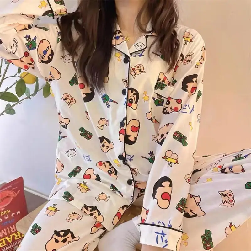 2026 Kawaii Crayon Shin-Chan Damen 2-teiliges Pyjama-Set für Frauen Anime Frühling Langarm-Oberteil und Hose Loungewear Homewear Süß