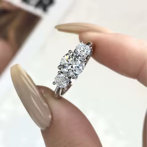 DWJ 1.6ct Real Moissanite Diamond Round Ring for Women 925 Sterling Silver Anniversary High Quality Fine Luxury Fine Jewelry