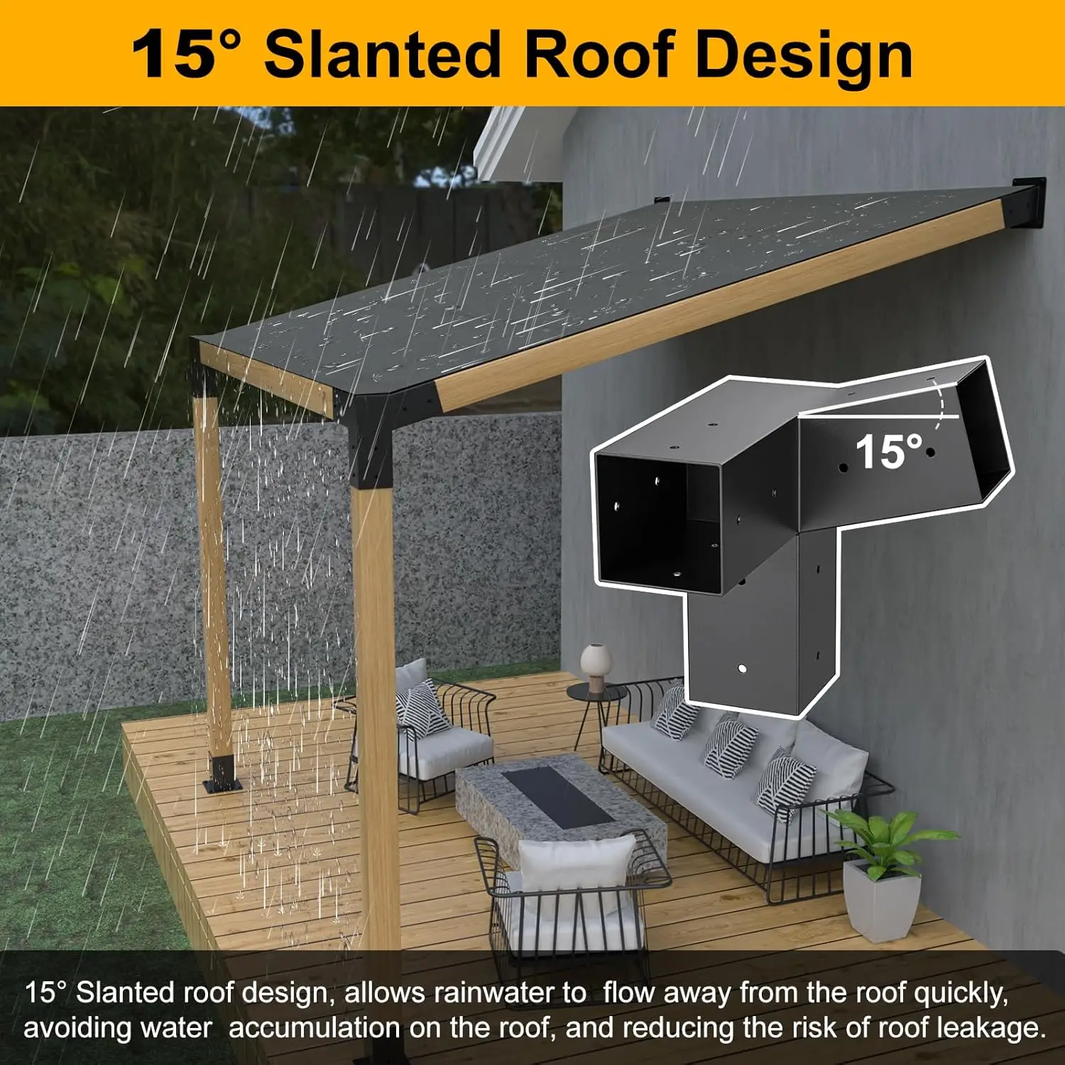 Heavy 15° Slanted Roof Pergola Bracket Kit For 90*90mm Square Timber