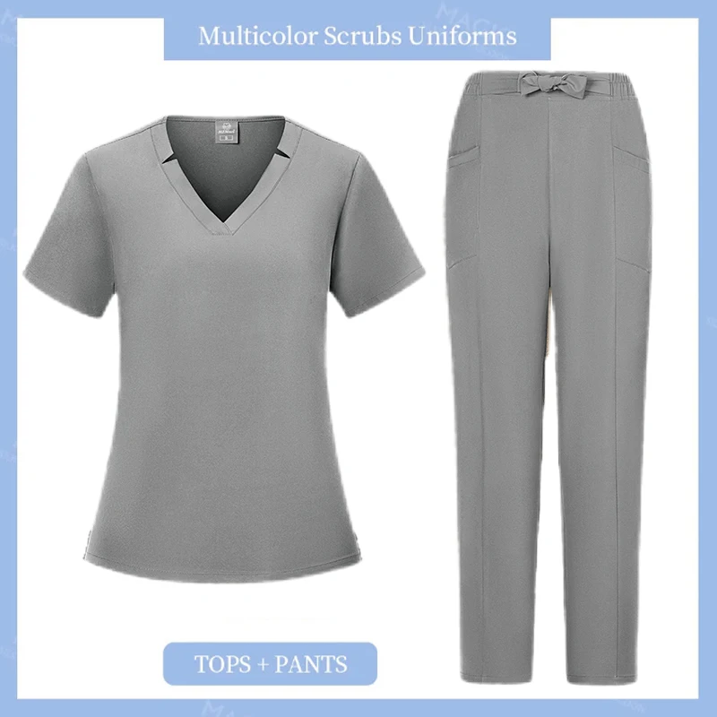 New Scrubs Set Medical Uniforms Stretch Scrub Tops with Pocket Pants Nurse Uniform Doctor Surgery Overalls Beauty Salon Workwear