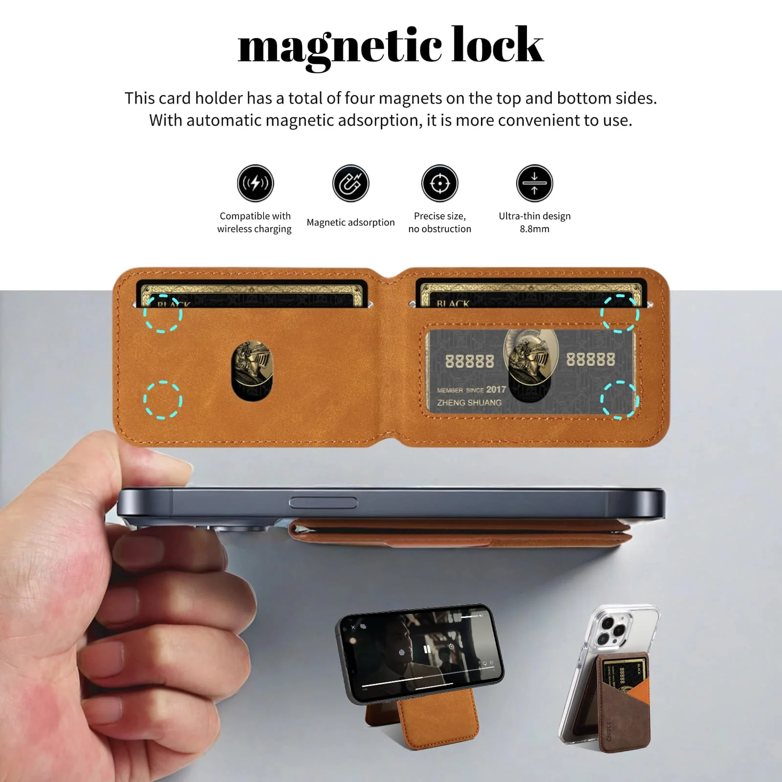Retro Business Leather Wallet Card Holder Bag For iPhone&Samsung&Xiaomi&Huawei&Vivo For MagSafe Magnetic Splicing Color Card Bag