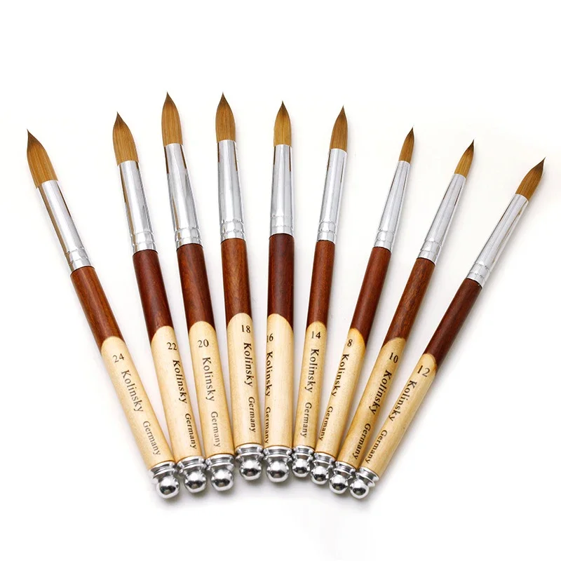 

1Pc Professional Nail Art Brush Kolinsky Sable Hair for Crystal UV Gel Painting Polish Powder Brush Wood Handle Carving Tools