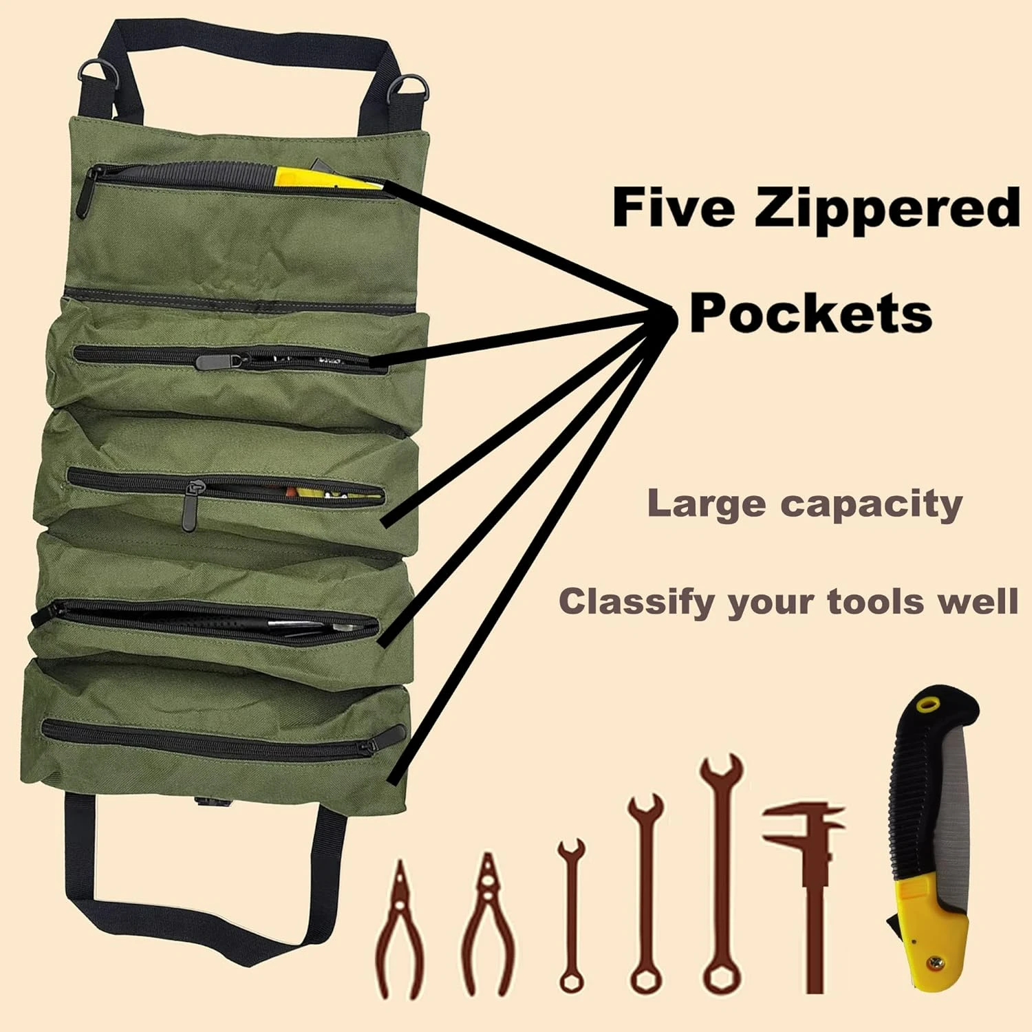 حقيبة قابلة للطي من قماش أكسفورد مقاومة للماء باللون الأخضر المتين مع 5 جيوب واسعة - منظم عالي التحمل متعدد الأغراض مثالي لـ El #4