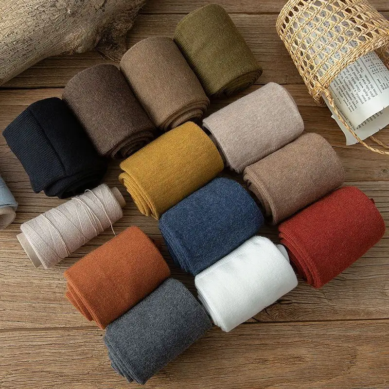 ロングソックス女性ストッキングオーガニックコットン固体暖かい腿の高部レディースガールズストリートファッションヤングカジュアルニーソックス原宿