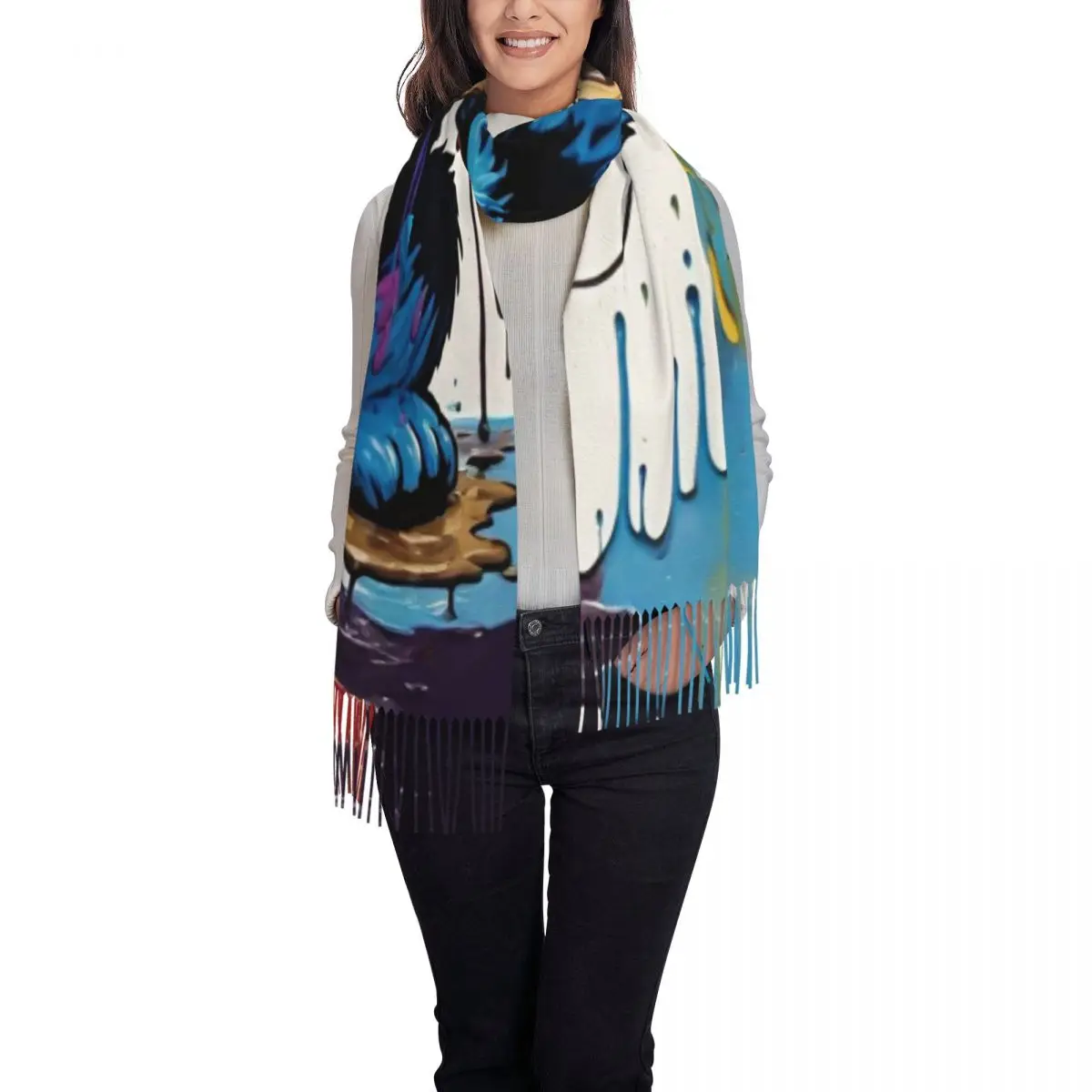 مخصص كوكي مونستر برامج التلفزيون وشاح التفاف للنساء شتاء طويل دافئ شرابة شال للجنسين الأوشحة #2