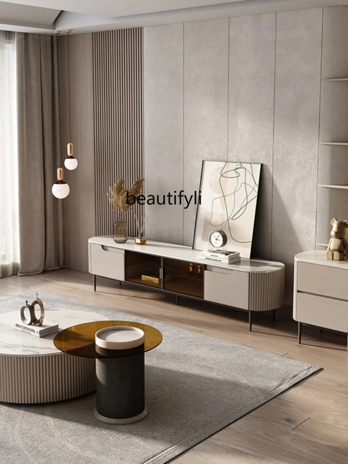 Modern Simple Coffee Table TV Cabinet Unit Italian Minimalist Stone Plate Size Circle and Creative