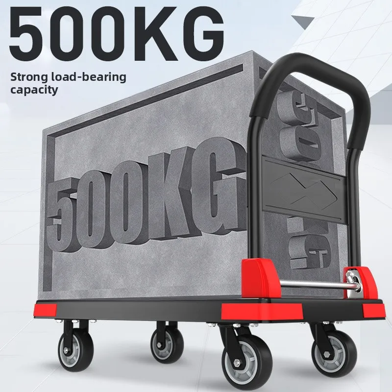 

A car pulling cargo trolley moving cart four-wheel flatbed silent foldable trailer