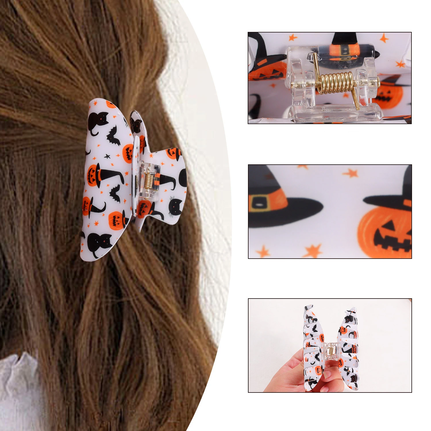 

1 Pcs Ladies' Halloween Claw New Cartoon Pumpkin Skull Cute Funny Hair Grabs High-quality Acetic Acid Hair Accessories For Girl