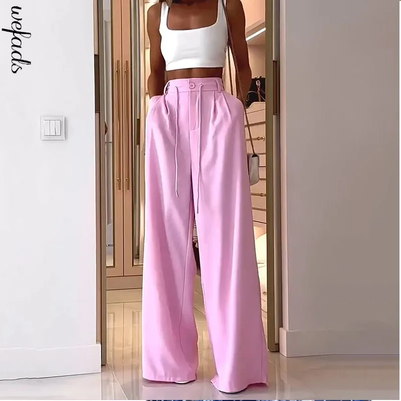 Wefads Woman Two Piece Set Spring Fashion Casual Square Neck Sleeveless Tank Loose Wide Legs Drawstring Pants Sets