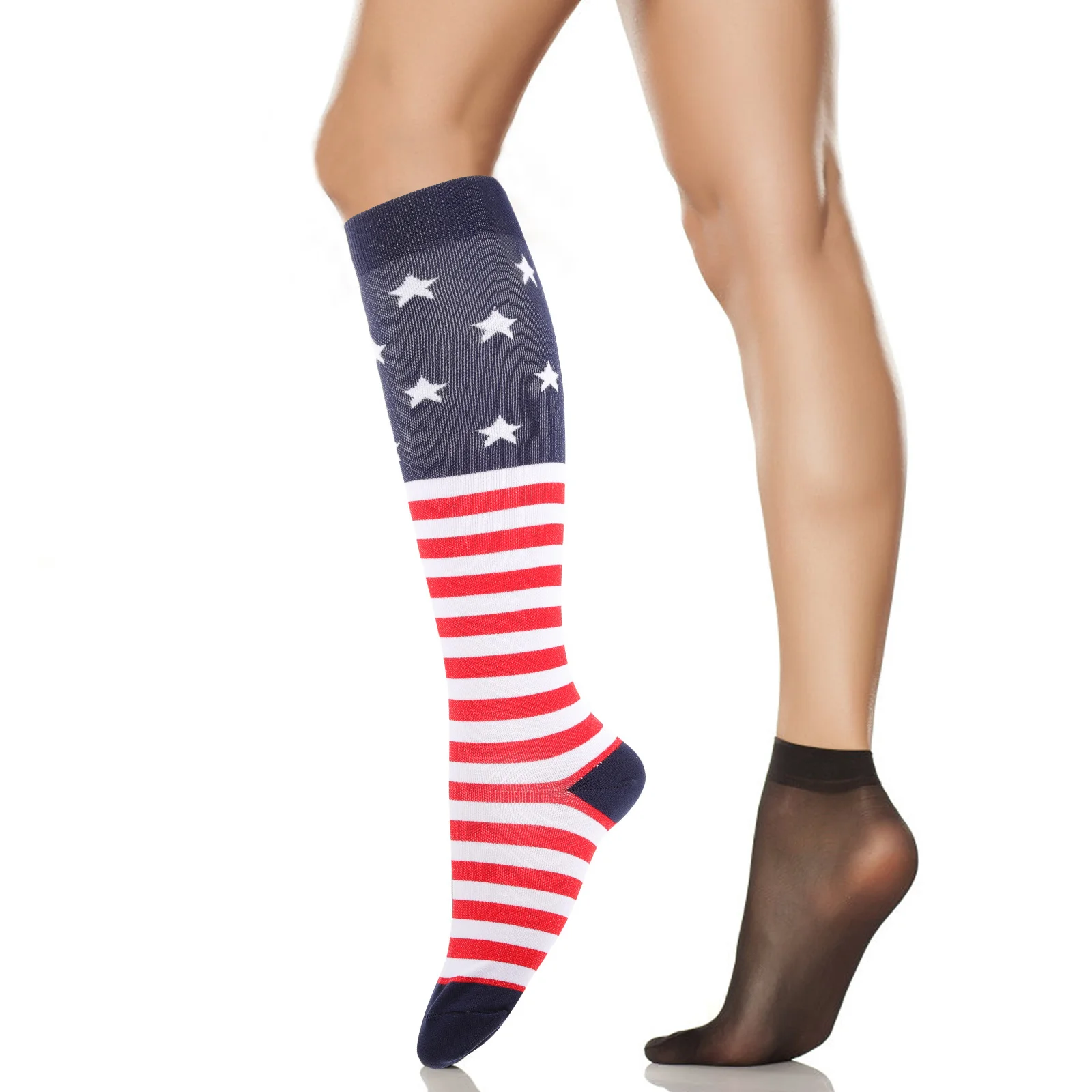

3Pairs American Flag Themed Knee Socks Soft Elastic Warm Nylon Long Tube Socks for Winter Sports Independence Day