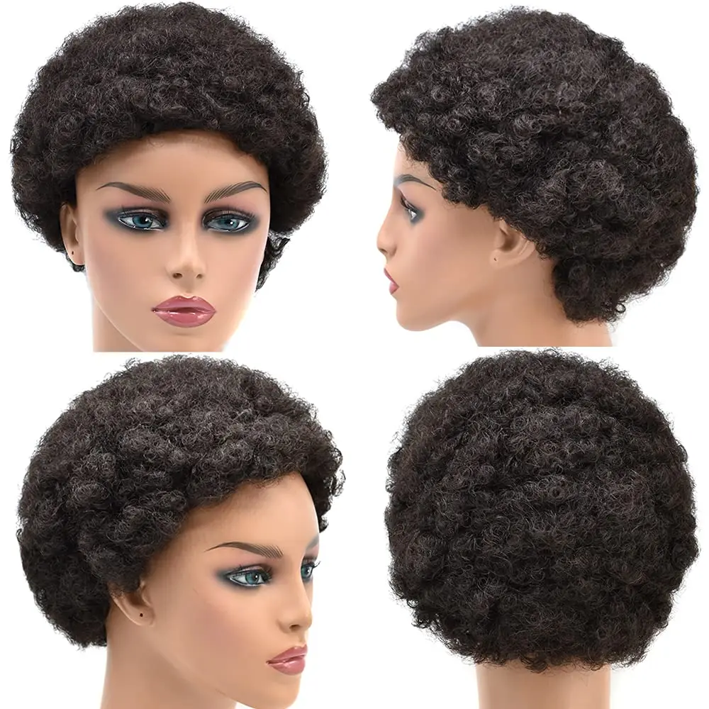 Afro Short Curly Human Hair Full Machine Wigs For Women 150% Density Short Remy Human Hair Wig