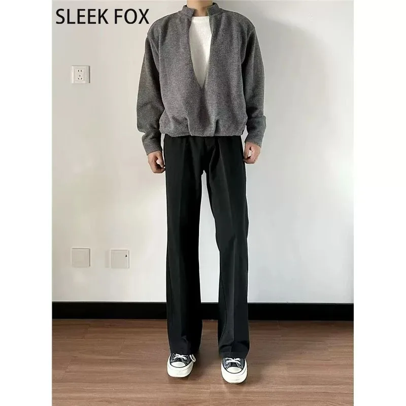 Cleanfit Black Bell Bottom Men's Casual Pants New Fall American Trendy Brand High-End Straight Leg Loose Fit Polyester