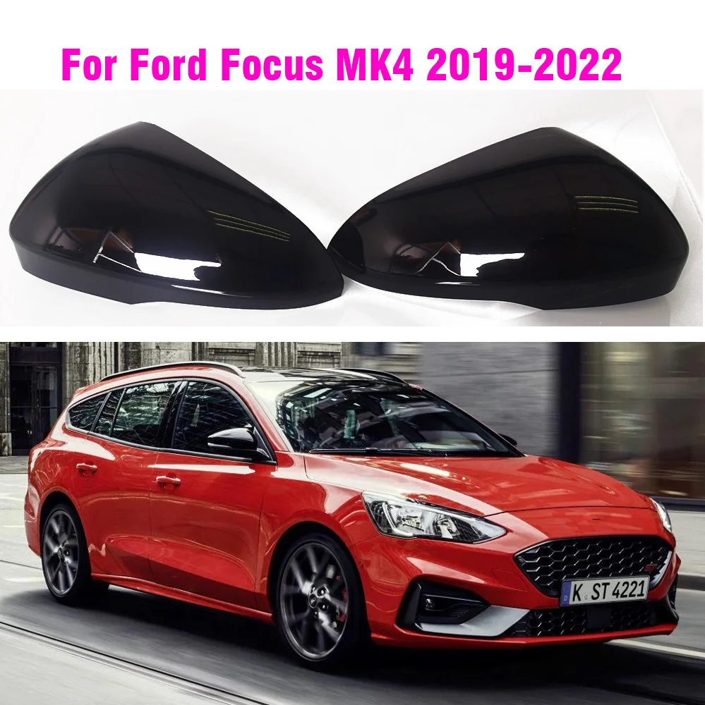 

LHD для Ford Focus MK4 IV 2019 2020 2021 2022, глянцевое черное боковое крыло, крышка зеркала заднего вида, сменная оболочка