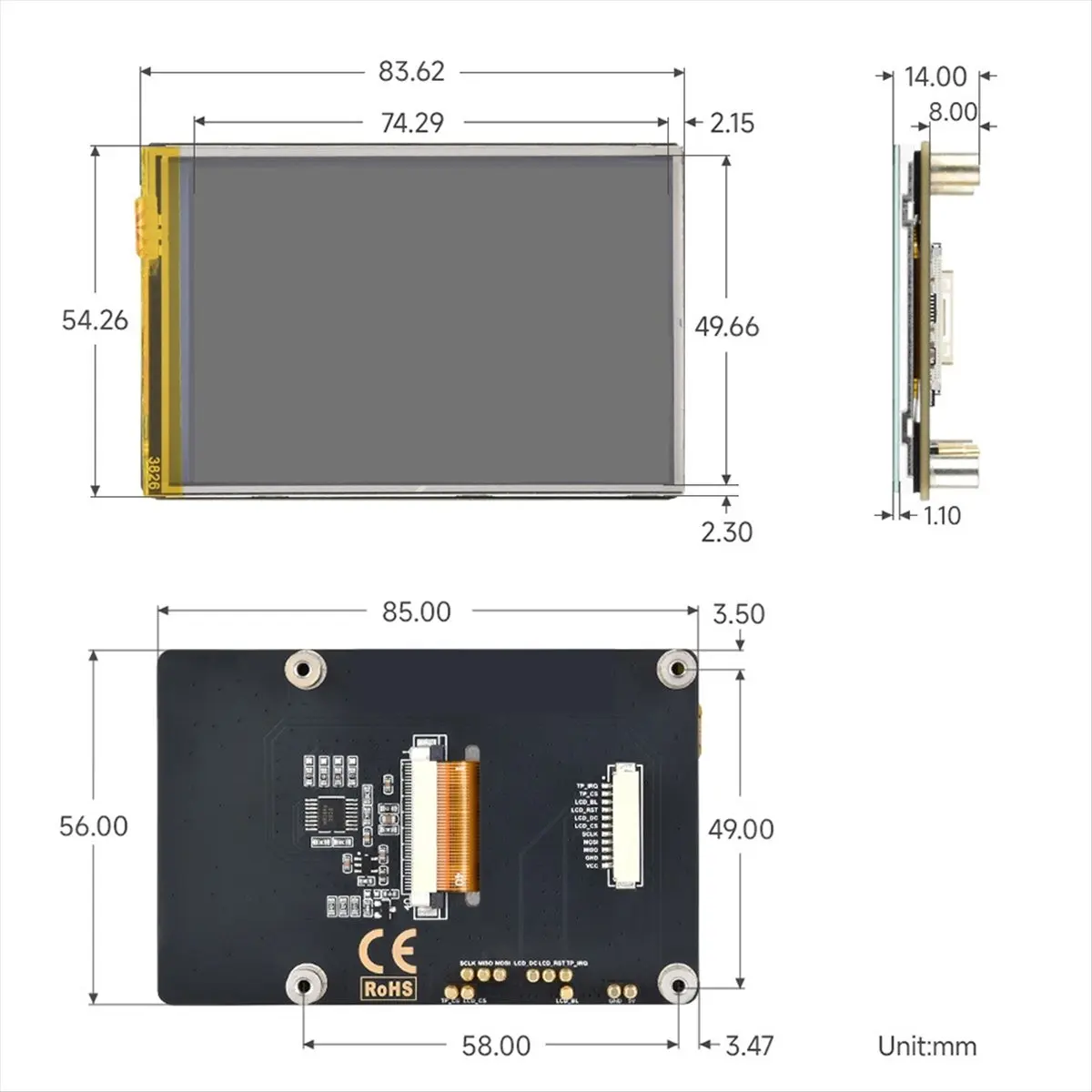 ABGZ 3.5inch Touchscreen Display 320x480 Pixels IPS Panel 262K Color SPI Interface for