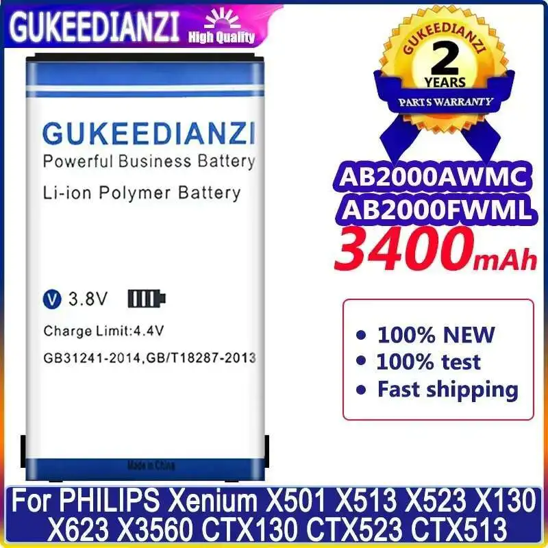 

Powerful 3400mAh Mobile Phone Battery for PHILIPS Xenium X501 X513 X523 X130 X623 X3560 CTX130 CTX523 CTX513, Model AB2000AWMC