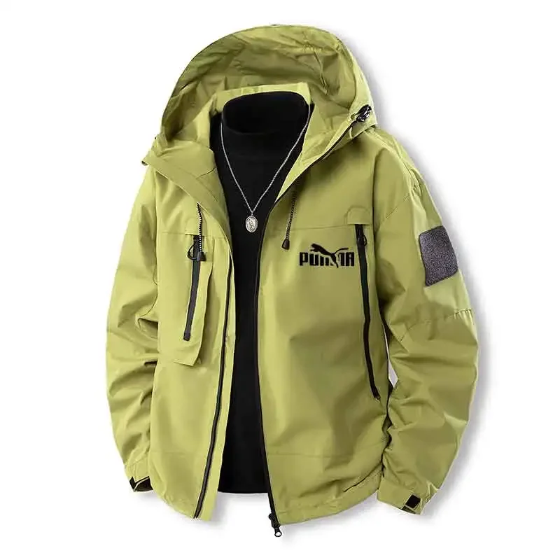 

2025 Men's Spring/Autumn Fashion Printed Jacket Casual Rainproof Coat with Hood Zipper Camping Outdoor Jacket Outdoor