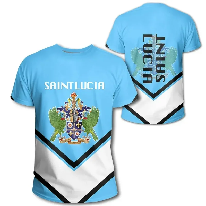 Fashion Saint Lucia Flag T-Shirt For Men Coat Of Arms 3D Printed T Shirt Round Neck Short Sleeves Casual Oversized Tee Shirts