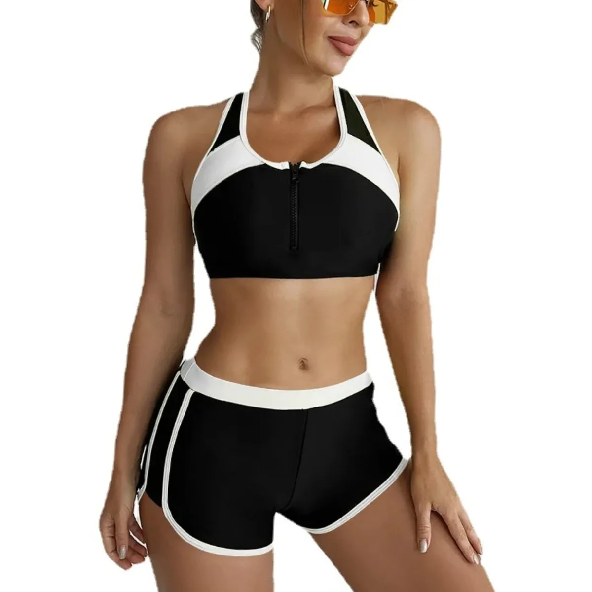 

Hot 2024 Women Swimwear Sexy Two Pieces Tankini Swimsuit Women Swim Beach Sport Sets Shorts Bathing Suit Bodysuit White Black