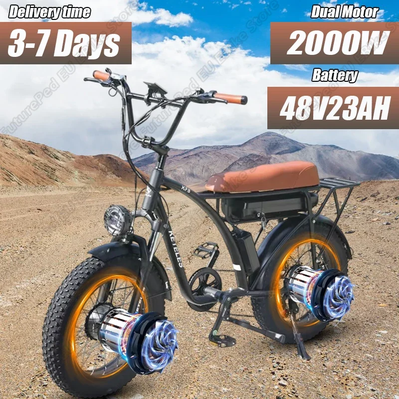 2000W potente doppio motore 48 v23ah batteria rimovibile bici elettrica moto bicicletta elettrica 20*4.0 pollici grasso pneumatico Aldult E-Bike