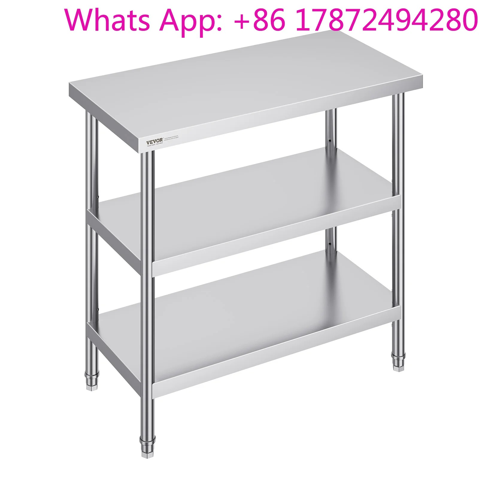 Stainless Steel Food Prep Table Commercial Kitchen Worktable with 2 Adjustable Undershelf for BBQ Kitchen Home Garage