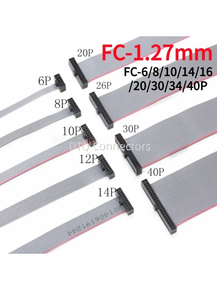 Câble de données à ruban plat gris FC 1.27mm, 1 pièce, Double extrémité IDC, même Direction FC-6/8/10/14/16/20/30/34/40P, câble de téléchargement JTAG ISP