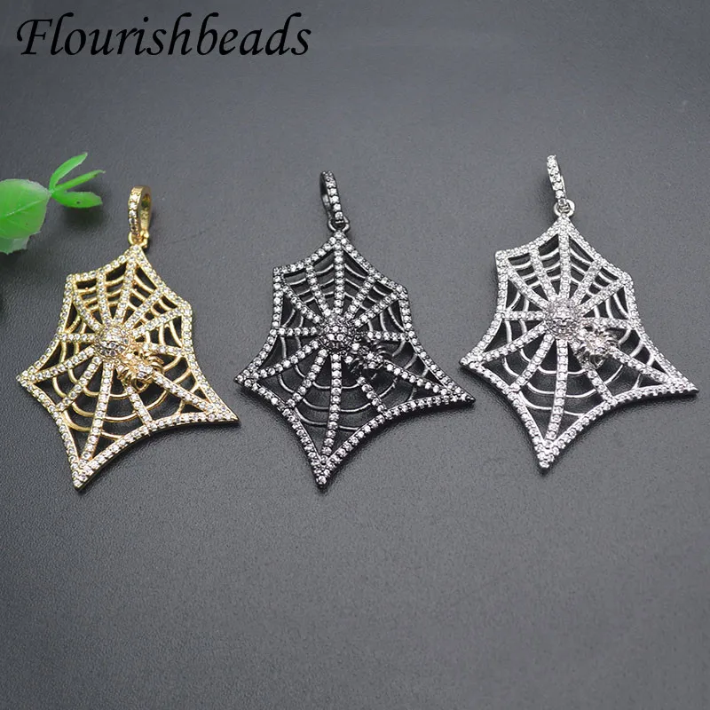 Unique New Style Spider Web Shape Big Pendant Paved CZ Beads for Fashion Girl Man DIY Jewelry Making Necklace 5pcs/lot