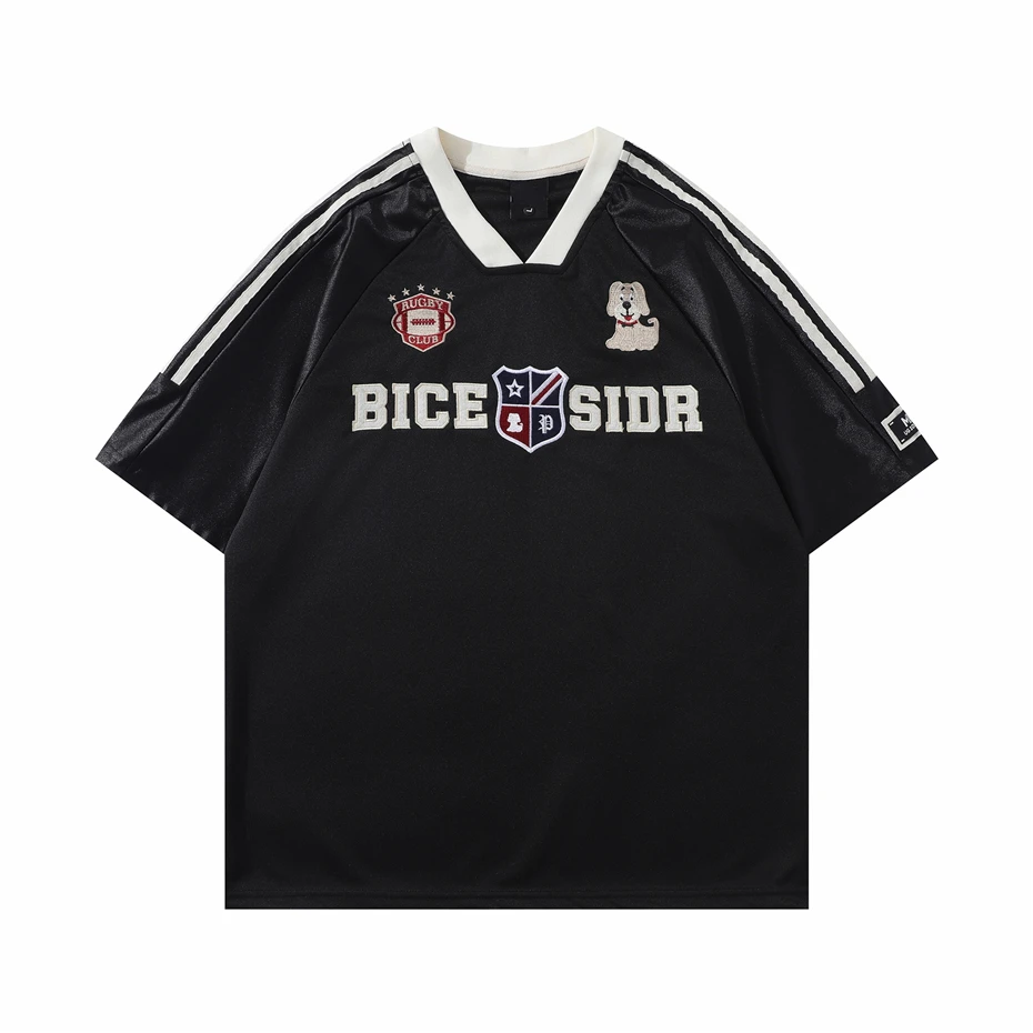 Vintage Jersey T-Shirt Men Y2K Emblem Embroidery Sport Breathable Tshirt Harajuku Hip Hop Casual