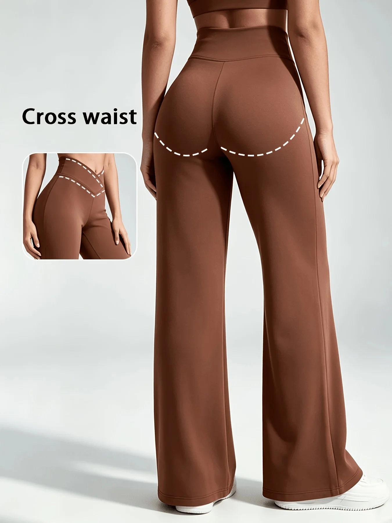 Damen-Sweathose mit weitem Bein, elastisch und dehnbar, Fitness-Laufhose, Yoga-Hose, gerade geschnittene Pendlerhose, bequemer elastischer Stoff – Detail 3