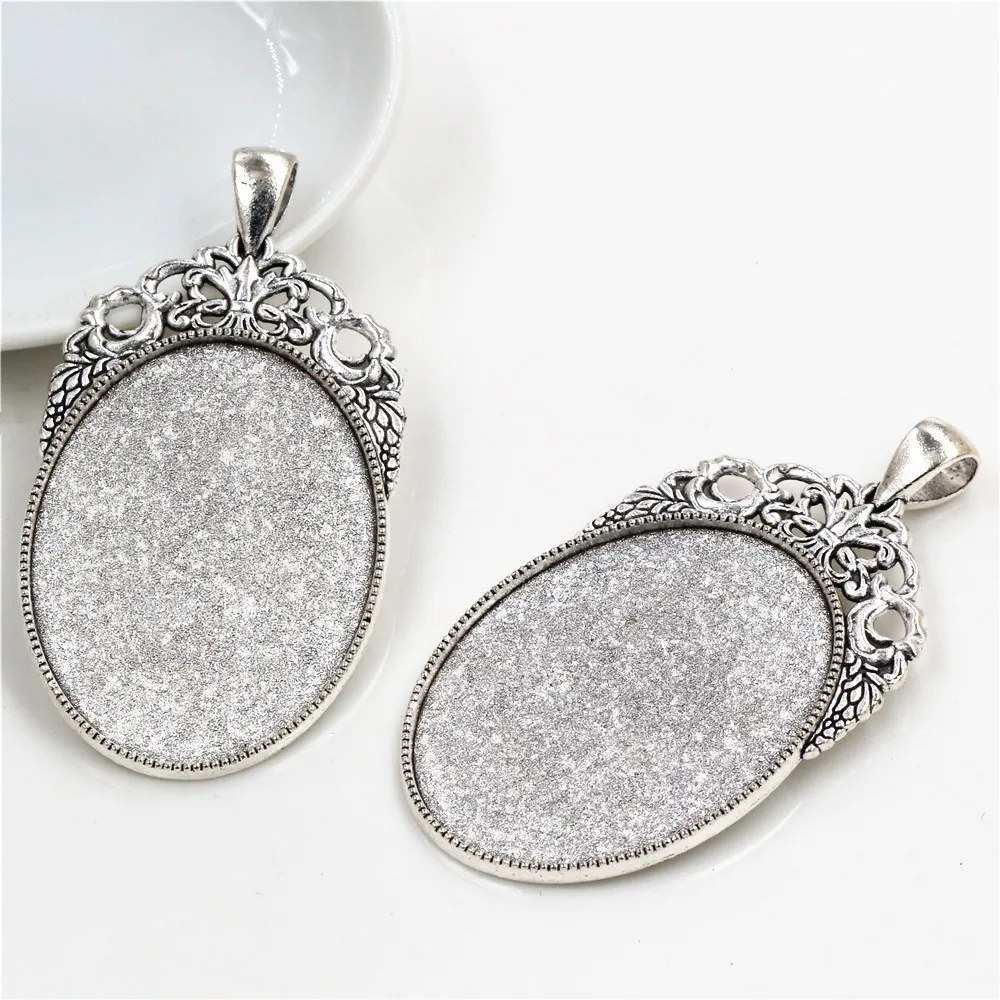 New Fashion 5pcs 30x40mm Inner Size Antique Silver/Black/Bronze Plated Flowers Style Cabochon Base Setting Charms Pendant