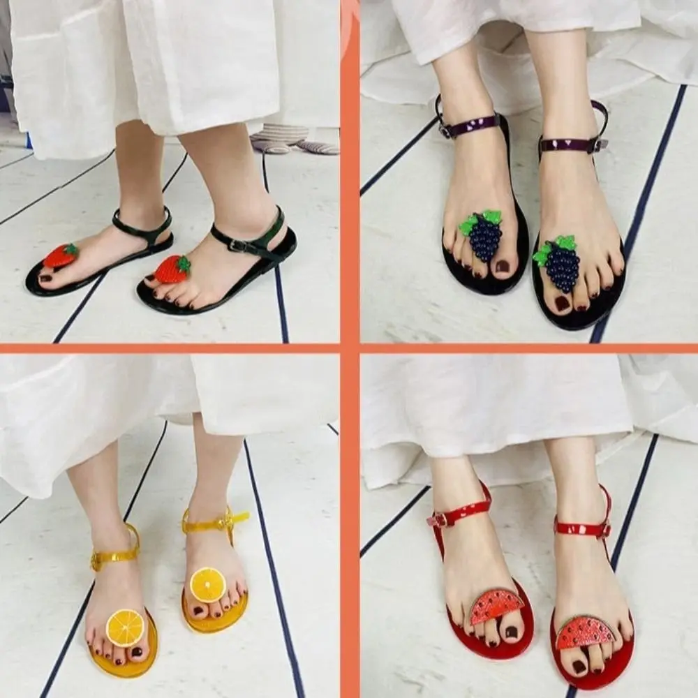 Watermelon Jelly Fruits Sandals Mango Grape Bee Lemon Orange Korean Style Slippers Lemon Strawberry Soft PVC Bottom