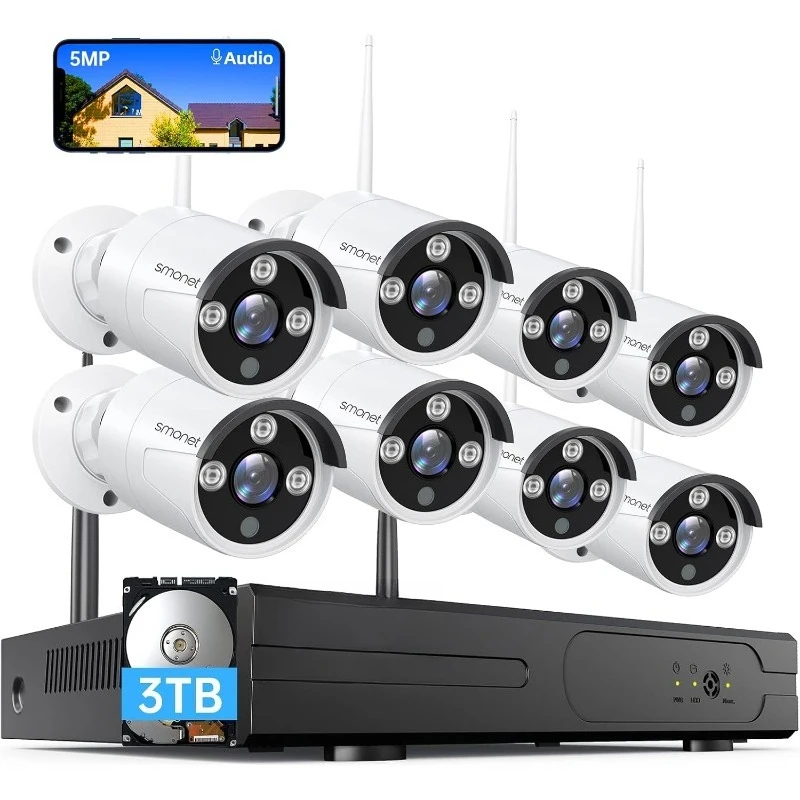 

[5MP HD,Audio] WiFi Security Camera System,3TB Hard Drive,8CH Home Surveillance DVR Kits,8 Packs Outdoor Indoor IP Camera