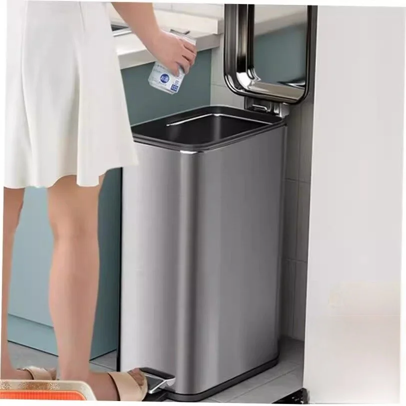 

Large Stainl Steel Kitchen Tra Can Deodorant Foot Pedal round Bin Fly Household Cleaning Tools Waste Disposal
