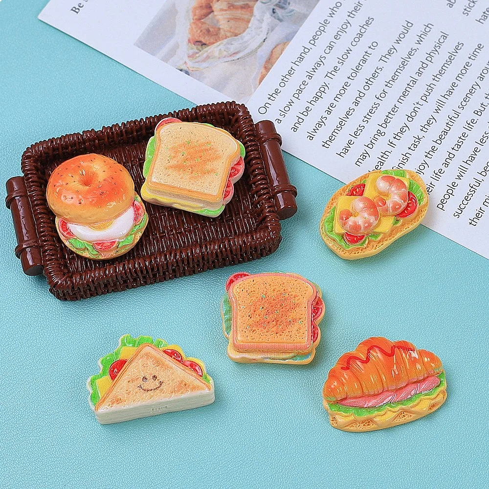100pcs Wholesale Miniature Cartoon Sandwich Bread Resin Craft Dollhouse Food Decor DIY Accessories