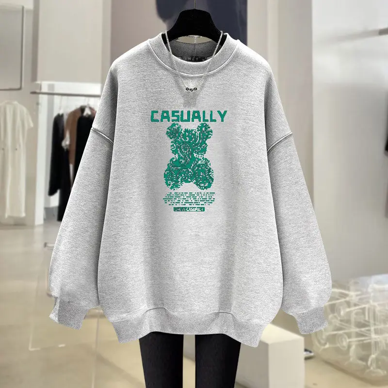 Autumn Winter Cotton Cartoon Printed O-neck Sweatshirts Women Clothing Vintage Streetwear Hoodies Casual Loose Top Pullovers