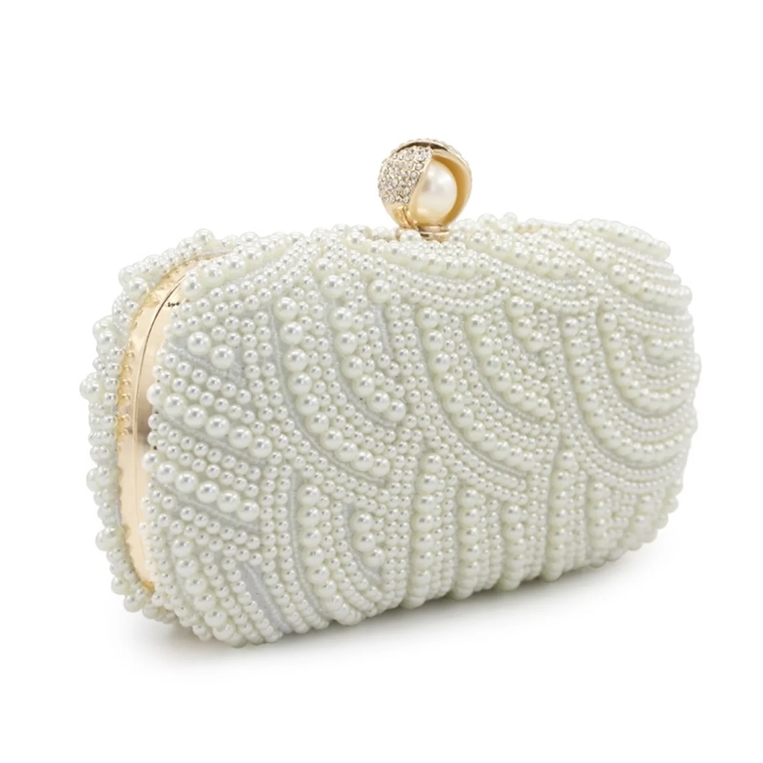 New Design Pearls Studded Women Bridal Square Clutch Bag One Shoulder Bag Handbag Banquet Bag for Formal Prom Occasions Party image 5