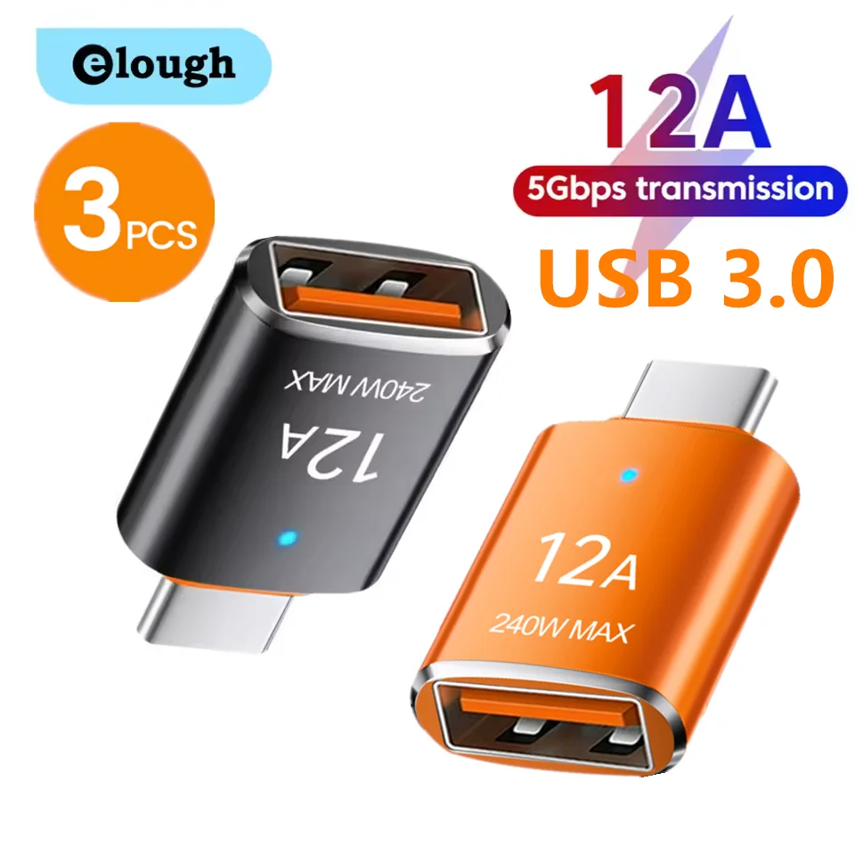 Elough adaptador usb 3.0 para tipo c otg, conversor de carregamento rápido usb fêmea para usb c macho para xiaomi samsung laptop pc adaptador