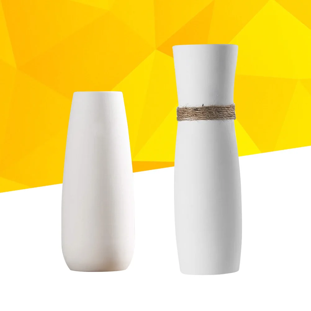 

2Pcs Ceramic Vase Creative White Simple Design Home Decoration Office Bar Flower Decor Cylinder Vase Accent Piece Gift Ornament
