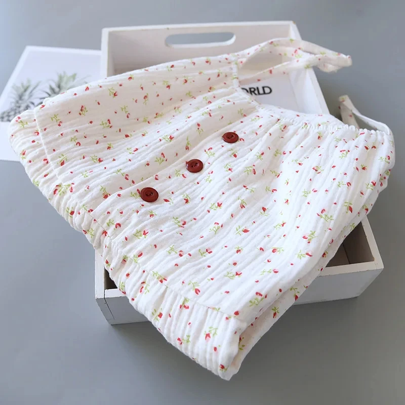 Summer Cotton Dresses Women 100% Crepe Nightgowns Ladies Gauze Comfortable Nightdress Suspenders Sleepwear For Women Home Wear