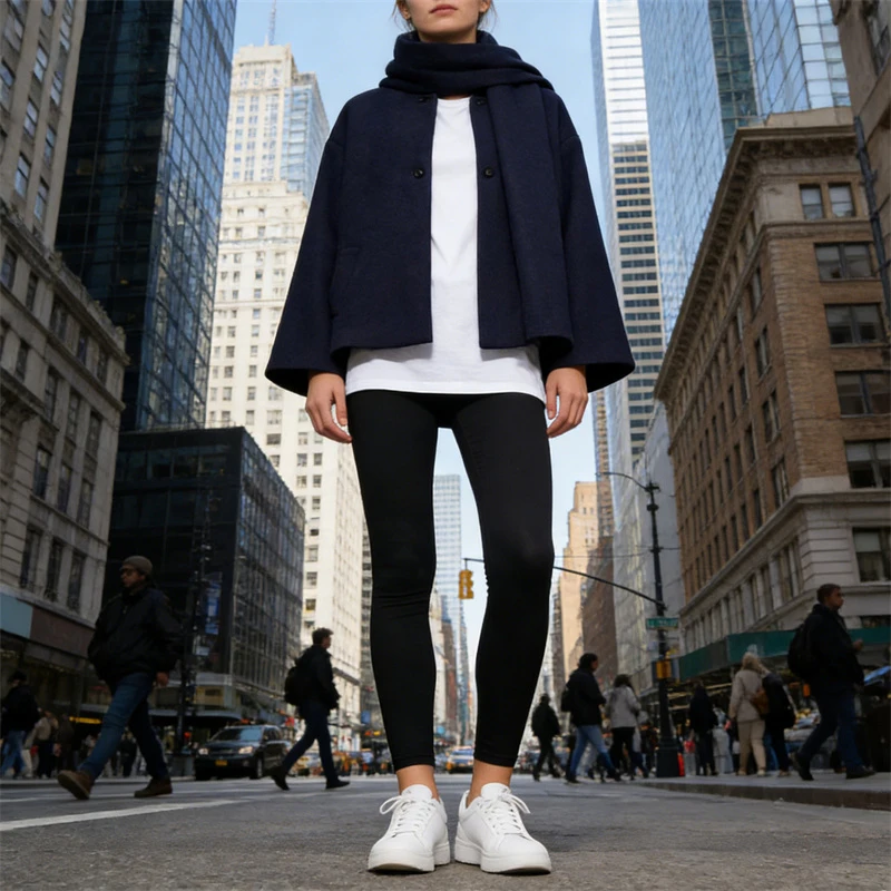 Manteau cape en laine mélangée bleu marine pour femmes, décolleté ample, veste décontractée à simple boutonnage, nouvelle collection début du printemps 2026