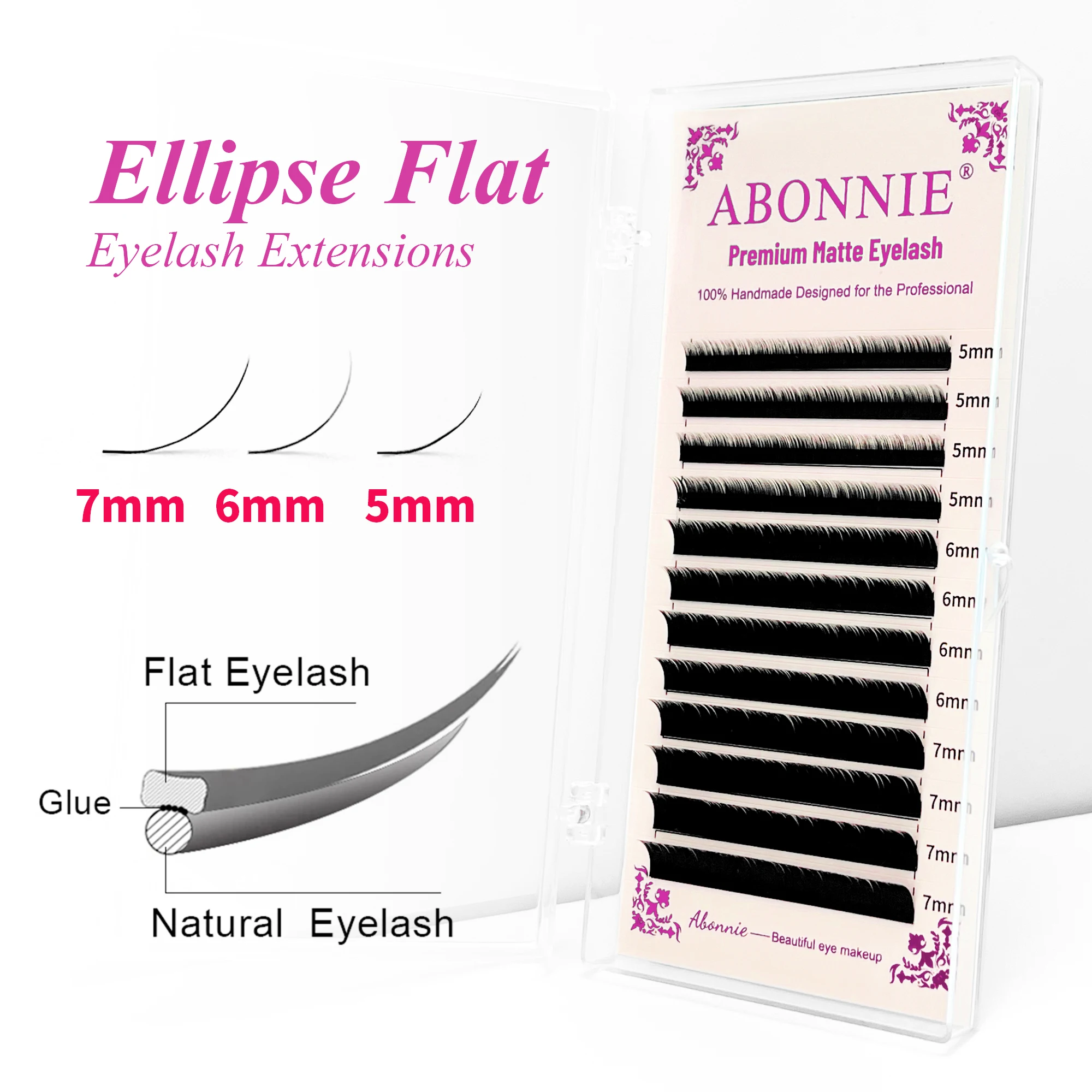 Abonnie 5-7mm Flat Eyelashes Mixed Tray Ellipse Eyelashes Extensions Split tip Flat Cilios